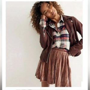 Madewell Sunset Rose Pink Crushed Velvet Pleated Mini Skirt